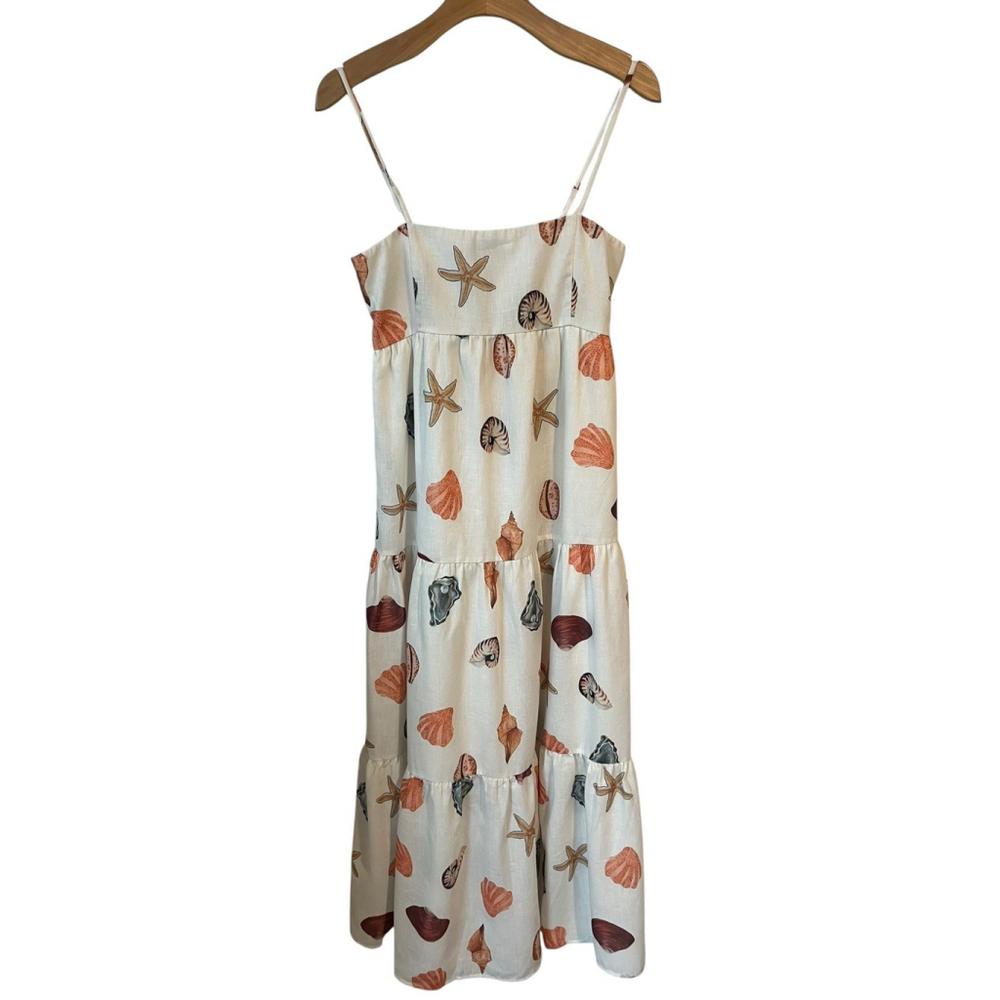 Vici Cream Midi Dress with Seashell & Starfish Print